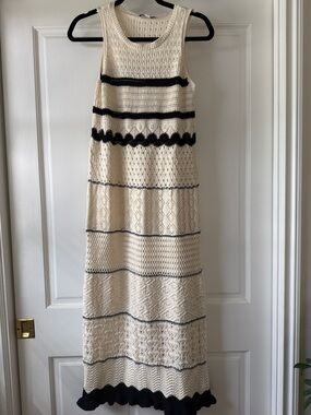 NWOT- M&S Marks and Spencer Cream and Black Knit Maxi Dress - M